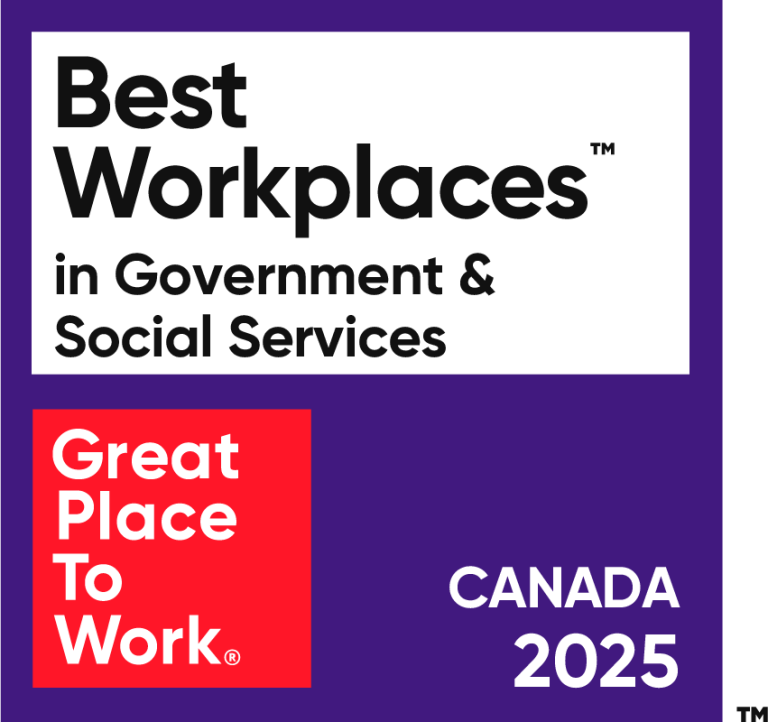 Great Place to Work®: Best Workplaces in Government and Social Services, Canada 2025 badge.